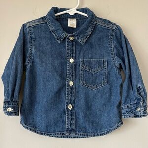 Vintage Baby Gap Denim Button Up Shirt Toddler Chambray 90s Classic 18-24 Months